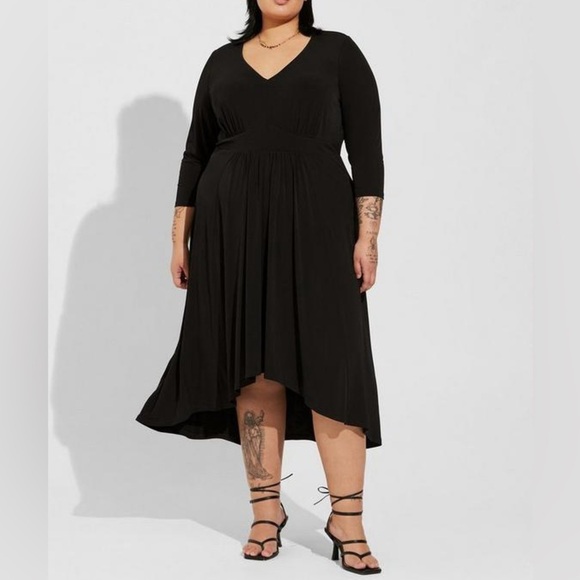 Women’s Tea Length Studio Knit Deep V Bodycon black Dress size 5X - Picture 1 of 12